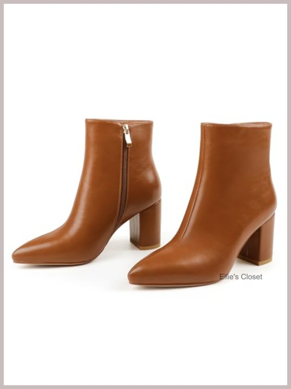 Women's Chunky Block Heel Pointed Toe Ankle Boots Zip-Up Booties